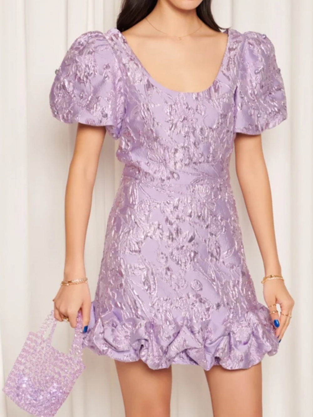 Sister Jane Amethyst Mini Dress Lilac Purple Floral Jacquard M